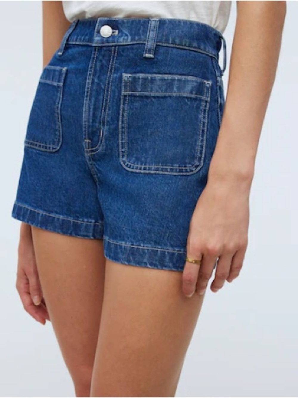 Aritzia | Wilfred Free Jeans Denim Patch Pocket Mini Shorts Organic Cotton Sz 12